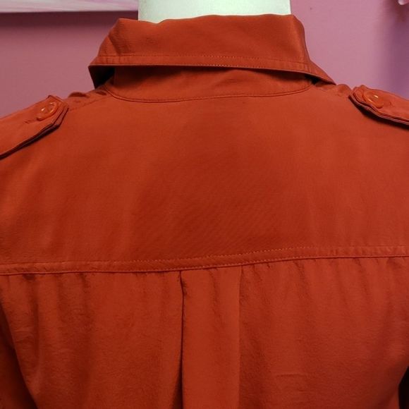 DKNY💕 Orange 100% Silk Shirt Blouse Top - Picture 5 of 9